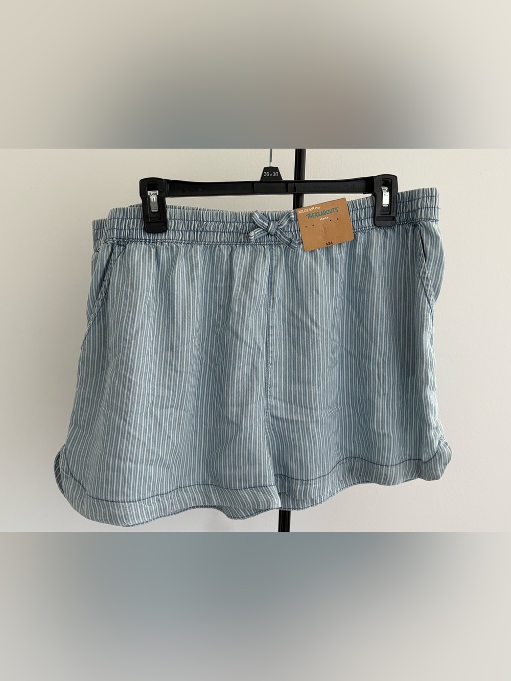 Women’s Light Blue Striped Athletic Shorts with Drawstring